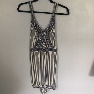 Stripped embellished keyhole romper